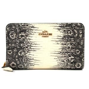 Coach Medium Id Zip Wallet in Lizard-embossed Black & White Leather CS591